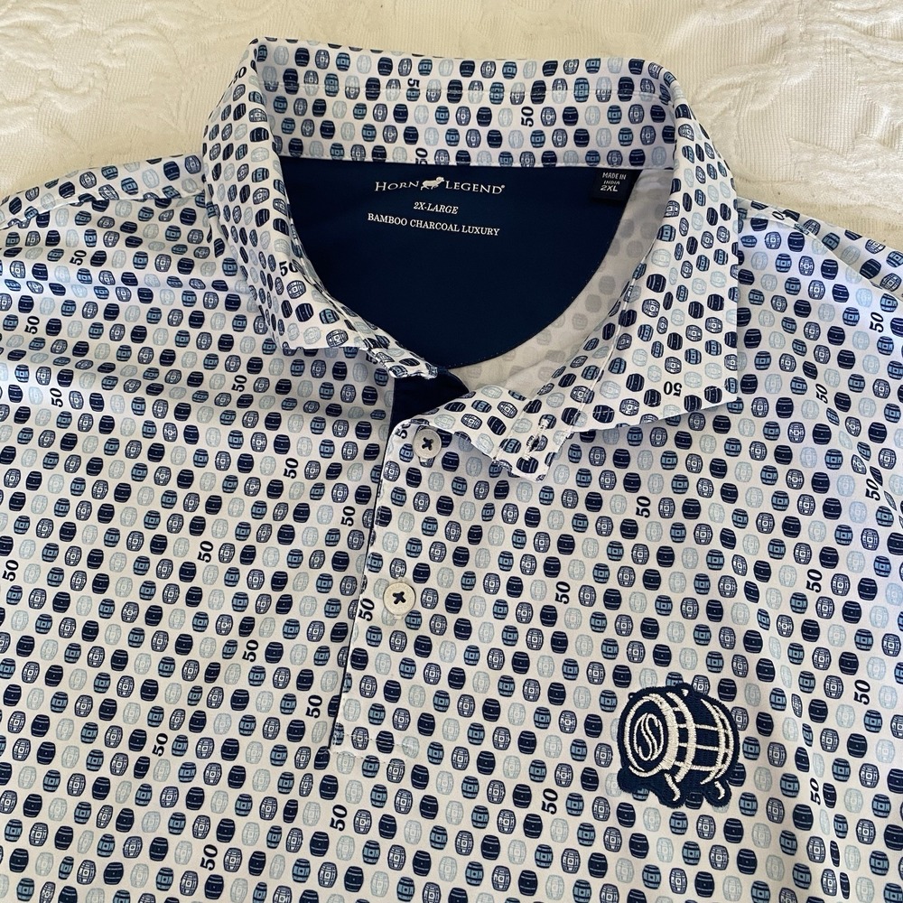 Horn Legend Men 2XL Wine Barrel AOP Print Golf Polo Napa Valley Silverado